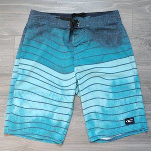 Excellent Used Condition Men's O'NEILL Board Shorts Green Blue Striped Size 29